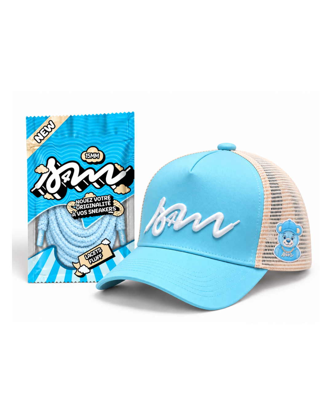 Pack Never Give Up Bleu — Casquette et Lacets Fluffy