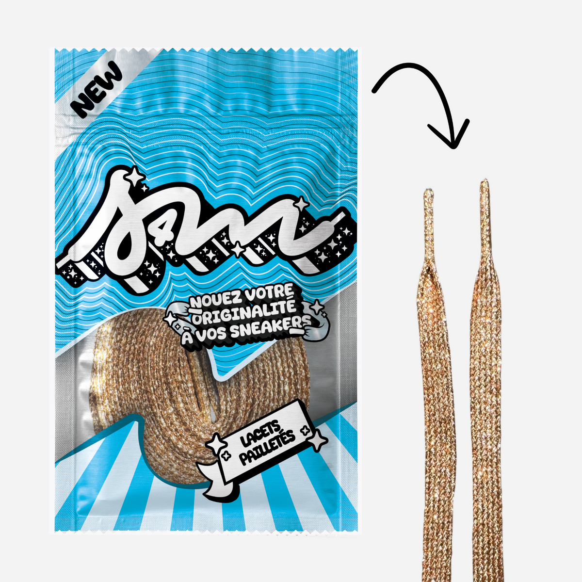 LACETS PAILLETTÉ OR ROSE